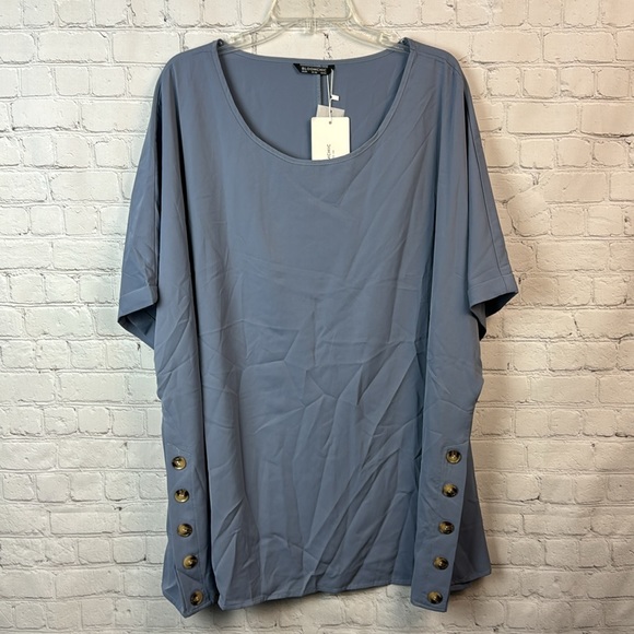 BloomChic Blue Button Detail Rolled Sleeve Top Plus Size 28 5X - Picture 2 of 5